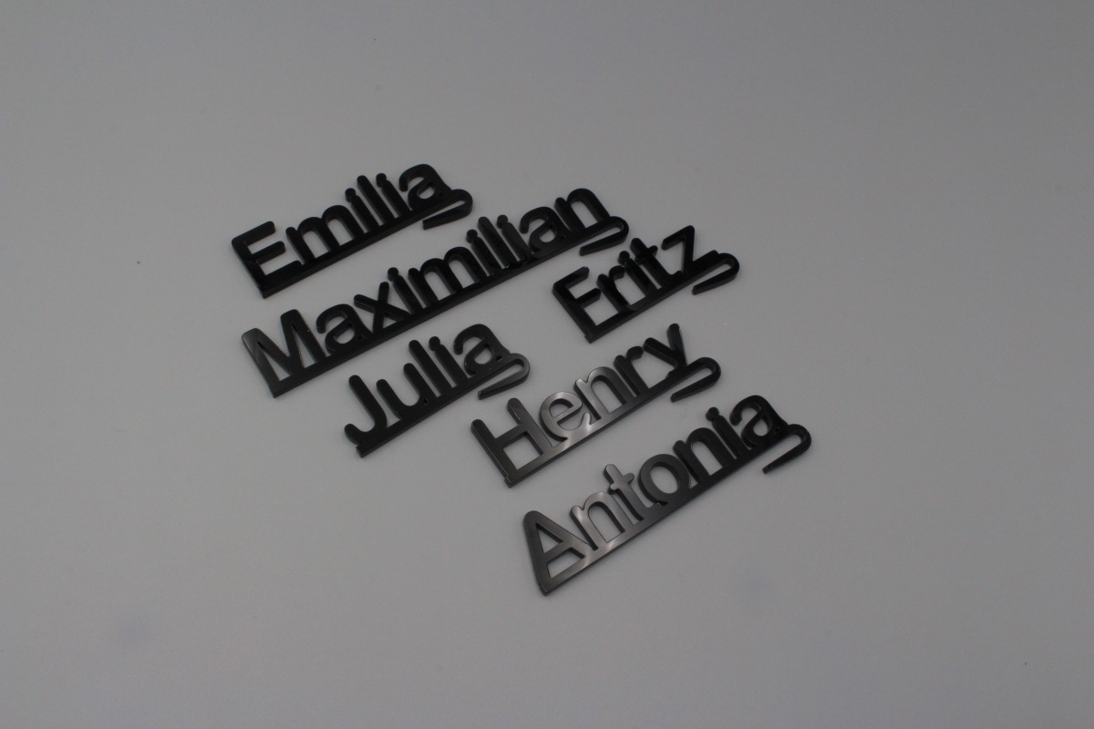 Personalisierte Acryl-Platzkarten für Gläser, 2,1-2,3 cm Höhe, 3 mm Stärke, Schwarz